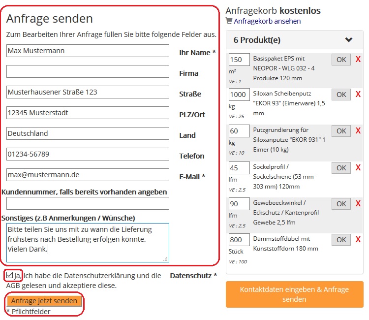 Angebotsanfrage Schritt 1